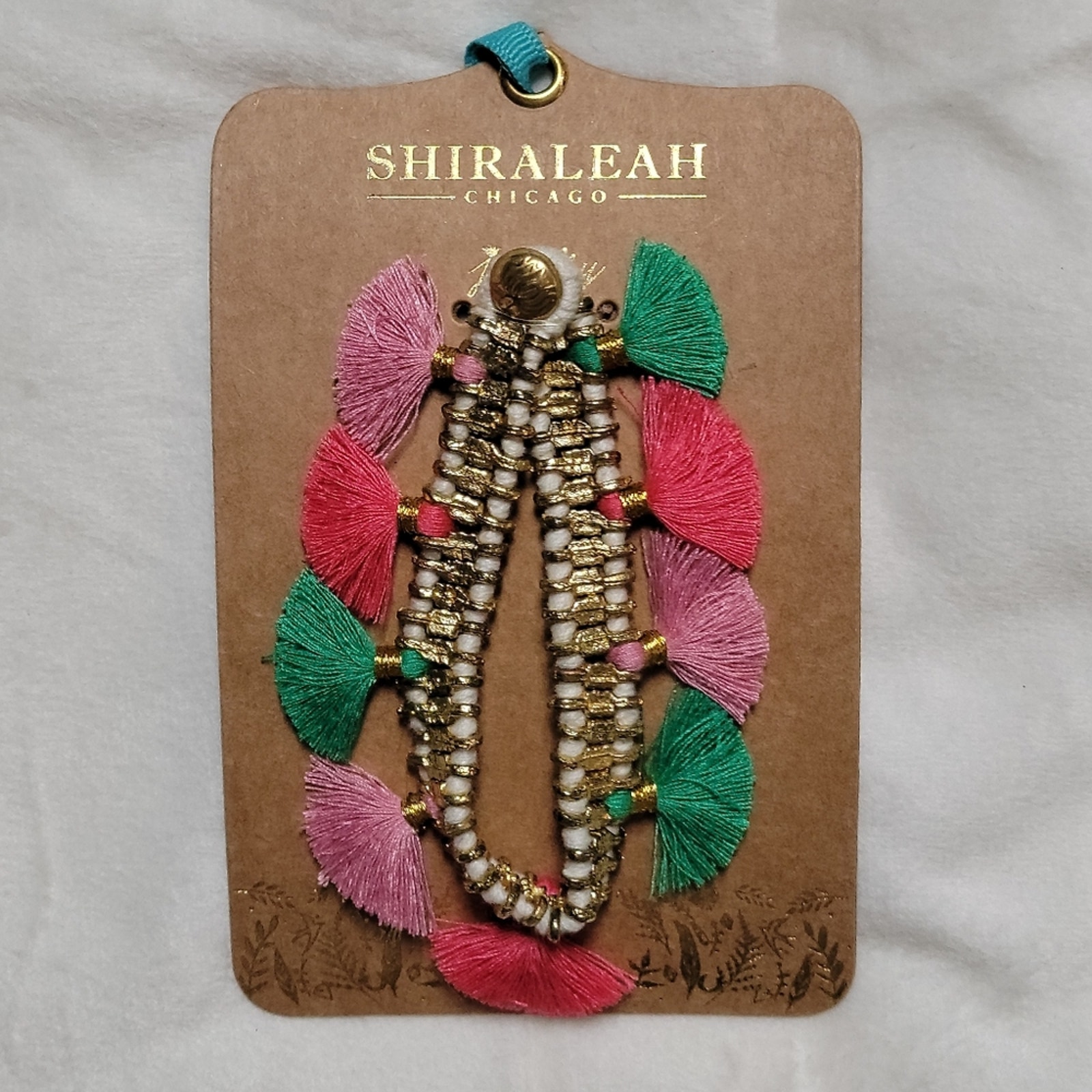 Nwt Shiraleah Felicity Pink And Green Fringe Tassel Bracelet